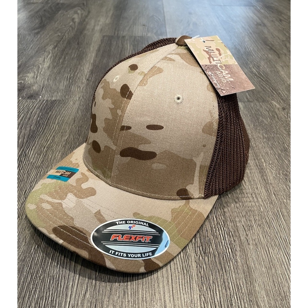 Multicam Arid Camo Hat Trucker Mesh Flex fit Cap Tan Tactical Size Medium NEW - Picture 2 of 3